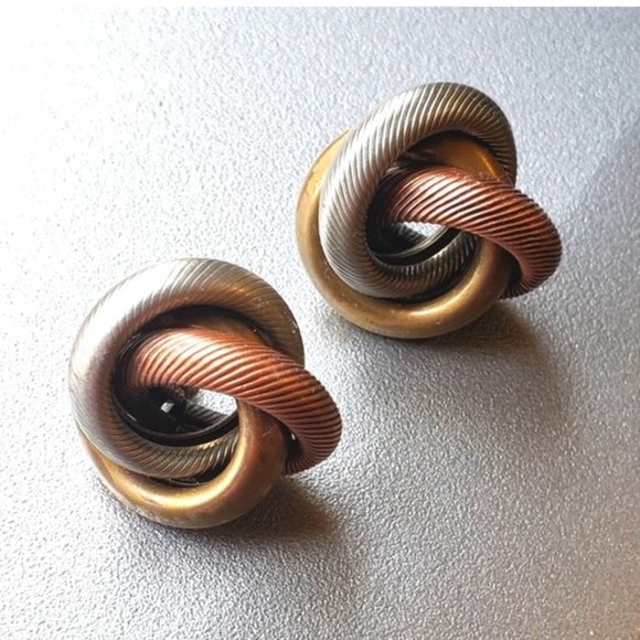 Vintage Tri-Tone Earrings - Picture 1 of 9